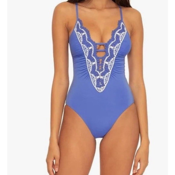 Becca by Rebecca Womens Virtue Delilah Clare Plunge One-Piece Peri Sz S - Picture 2 of 3